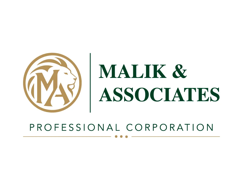 Malik & Associates Professional Corporation logo with gold lion and MA emblem and dark green lettering